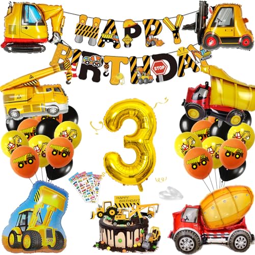 Bagger Deko Kindergeburtstag 3 ● Baustellen GeburtstagdekoJunge 3 Jahre ● Baustellen Party Kindergeburtstag ● Geburtstagsdeko 3 Jahre Junge ● Bagger Geburtstag Deko 3 Jahre ● Bagger Luftballons Deko von Tindisonka