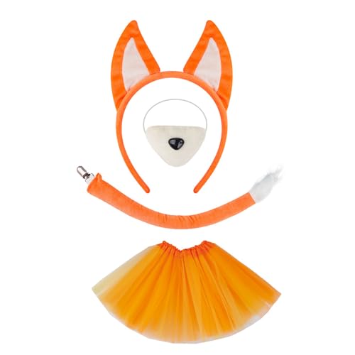 TingHaoO Katzenohren Stirnband Set Plüsch Schwanz Falsche Nase Rock Tiere Cosplay Set Füchse Kostüm Zubehör Set für Halloween von TingHaoO
