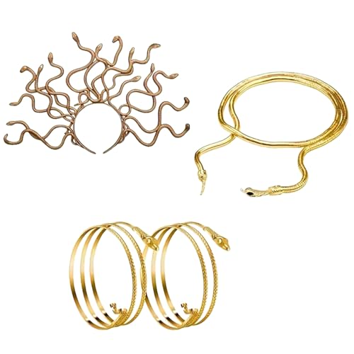 TingHaoO Medusas Schlangen-Kopfschmuck, Oberarm-Manschetten, Halskette, Halloween, Medusas, Schlangen-Kostüm, Zubehör, Schlangen-Schmuck-Set, 4-teilig TingHaoO Medusas Schlangen-Kopfschmuck, Oberarm-Manschetten, Halskette, Halloween, Medusas, Schlangen-Kostüm, Zubehör, Schlangen-Schmuck-Set, 4-teilig von TingHaoO