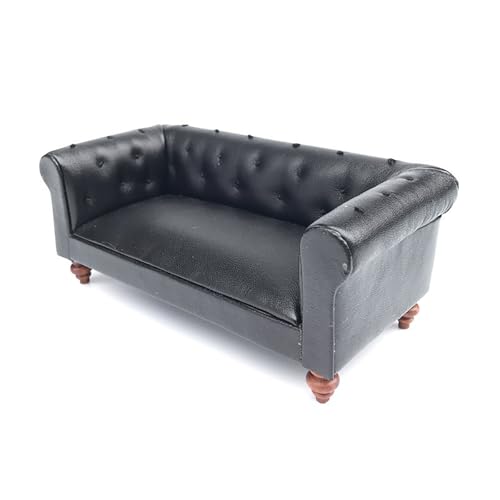 TingHaoO Schlafzimmer Ledersofa Miniaturmöbel Modell Zubehör Rollenspiel Einrichtung Dunkle Couch Puppenhäuser von TingHaoO