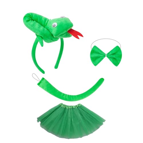 TingHaoO Schlangen-Kostüm-Zubehör mit Schlangenschwanz, Haarreif, Fliege, Rock, Schlange, Rollenspiel-Outfit für Kinder, Rollenspiele TingHaoO Schlangen-Kostüm-Zubehör mit Schlangenschwanz, Haarreif, Fliege, Rock, Schlange, Rollenspiel-Outfit für Kinder, Rollenspiele von TingHaoO