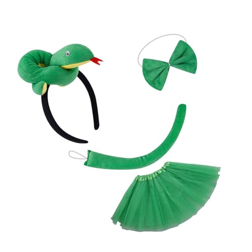 TingHaoO Schlangen-Kostüm-Zubehör mit Schlangenschwanz, Haarreif, Fliege, Rock, Schlange, Rollenspiel-Outfit für Kinder, Rollenspiele TingHaoO Schlangen-Kostüm-Zubehör mit Schlangenschwanz, Haarreif, Fliege, Rock, Schlange, Rollenspiel-Outfit für Kinder, Rollenspiele von TingHaoO