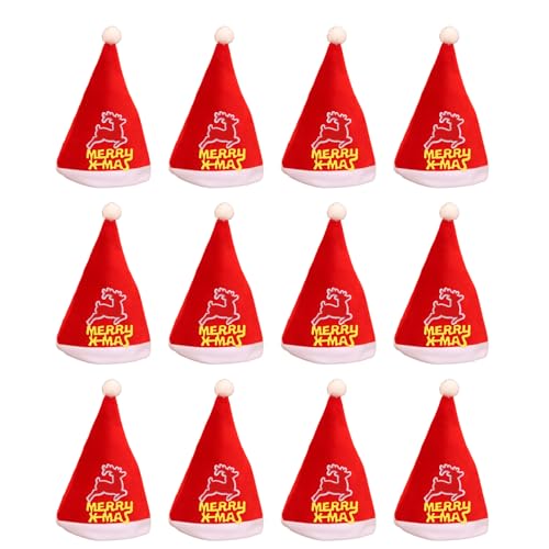 TingHaoO Set mit 12 festlichen Weihnachtsmannmützen mit weißen Krempen, Weihnachtsmannmütze, Weihnachtsfeier, Kostümzubehör TingHaoO Set mit 12 festlichen Weihnachtsmannmützen mit weißen Krempen, Weihnachtsmannmütze, Weihnachtsfeier, Kostümzubehör von TingHaoO