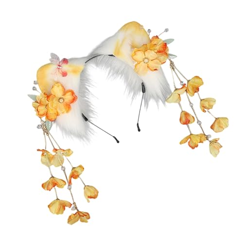 TingHaoO Verstellbares Plüsch-Ohr-Stirnband mit floralen Quasten für Cosplay, Anime-Partys, Damen, Mädchen, Halloween-Kostüm-Zubehör, Plüsch-Katzenohr-Haarreif TingHaoO Verstellbares Plüsch-Ohr-Stirnband mit floralen Quasten für Cosplay, Anime-Partys, Damen, Mädchen, Halloween-Kostüm-Zubehör, Plüsch-Katzenohr-Haarreif von TingHaoO