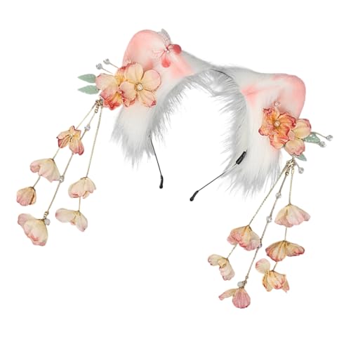 TingHaoO Verstellbares Plüsch-Ohr-Stirnband mit floralen Quasten für Cosplay, Anime-Partys, Damen, Mädchen, Halloween-Kostüm-Zubehör, Plüsch-Katzenohr-Haarreif TingHaoO Verstellbares Plüsch-Ohr-Stirnband mit floralen Quasten für Cosplay, Anime-Partys, Damen, Mädchen, Halloween-Kostüm-Zubehör, Plüsch-Katzenohr-Haarreif von TingHaoO
