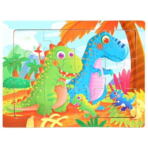 Kinder Baby Holz Dino Puzzle Cartoon Dinosaurier 12 Teile Puzzle von Tinisu