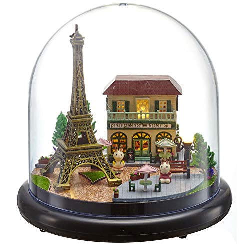 Puppenhaus Miniatur DIY Hausbausatz Spieluhr Kreatives Zimmer mit Möbeln und Glasabdeckung Mini Spieluhr mit LED Licht Geschenkidee für Erwachsenen Freund Liebhaber(Paris) von Tiiyee