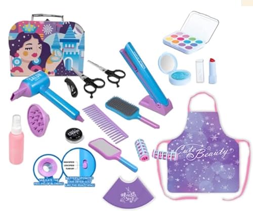 Friseur Set Kinder Frisierkopf Kit Haartrockner Glätteisen Schminkset Schürze und Haarstyling Zubehör Rollenspiel Kinderschminke Spielzeug Geburtstag Geschenk für Mädchen ab 3 4 5 6 7 8 9 Jahre von TinkerPlay