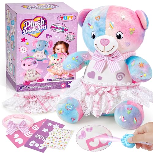 Kuscheltier Plüschtier Stuffed Animals Selber Machen Set mit Farben Laserpointer Kleidung Kleider Aufkleber Bastelset Kinder Kreatives Spielzeug Geschenke für Kinder Mädchen 5 6 7 8 Jahren (Bär) von TinkerPlay
