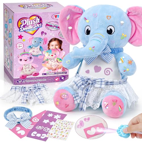 Kuscheltier Plüschtier Stuffed Animals Selber Machen Set mit Farben Laserpointer Kleidung Kleider Aufkleber Bastelset Kinder Kreatives Spielzeug Geschenke für Kinder Mädchen 5 6 7 8 Jahren (Elefant) von TinkerPlay