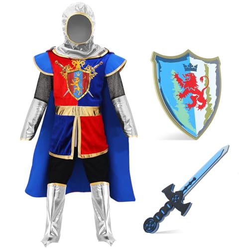 Ritter Kostüm für Kinder Jungen, zum Anziehen mittelalterliche Kostüme mit Umhang Spielzeug Zubehör Halloween Cosplay Geschenke (7-8 Jahre) von TinkerPlay