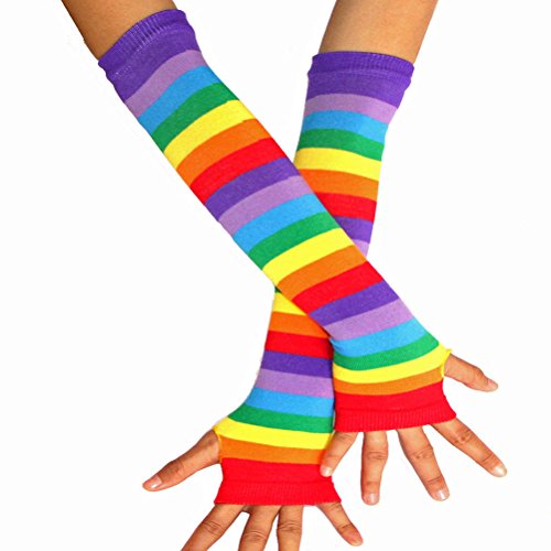 Tinksky Regenbogen-Streifen Arm-Wärmer Bunte Fingerlose Handschuhe Hülse für Frauen Mädchen Karneval Party Stützen von Tinksky