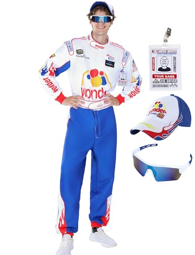 Tinnipiero Ricky Bobby-Kostüm für Erwachsene, Renn-Overall, Zubehör, komplettes Set, Talladega-Nacht-Outfit, Halloween, Cosplay für Herren, Blau, L von Tinnipiero