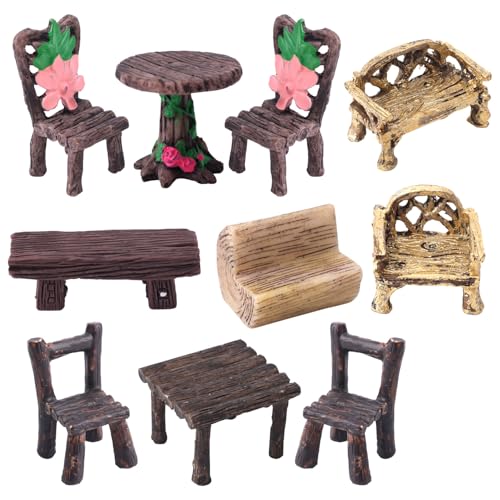 10 st Miniatur-Gartentisch und -Stühle, Puppenhaus-Möbeldekorationen Mini-Möbelornament-Set aus Kunstharz für DIY-Bastelgeschenke Feengarten-Zubehör 10 st Miniatur-Gartentisch und -Stühle, Puppenhaus-Möbeldekorationen Mini-Möbelornament-Set aus Kunstharz für DIY-Bastelgeschenke Feengarten-Zubehör von Tinoaly