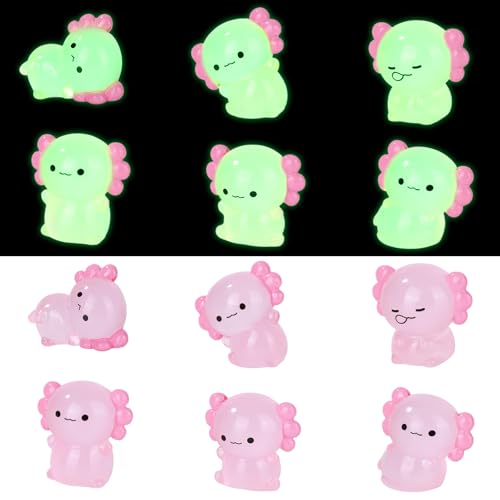 12 Stück Mini Axolotl aus Harz, Kleine Miniatur Axolotl Figuren Leuchten im Dunkeln Kleine Axolotls Deko Spielzeug für DIY Basteln Garten Puppenhaus Landschaft Topfpflanzen Dekoration (Rosa) von Tinoaly