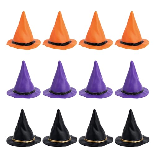 12stk Kunststoff Miniatur-Hexenhüte, Kleiner Zaubererhut-Dekor Halloween-Puppenhaus-Miniaturen für Geisterhaus-Dekoration DIY-Bastelarbeiten Kuchen-Deko Halloween-Party-Zubehör (3 Farben) von Tinoaly