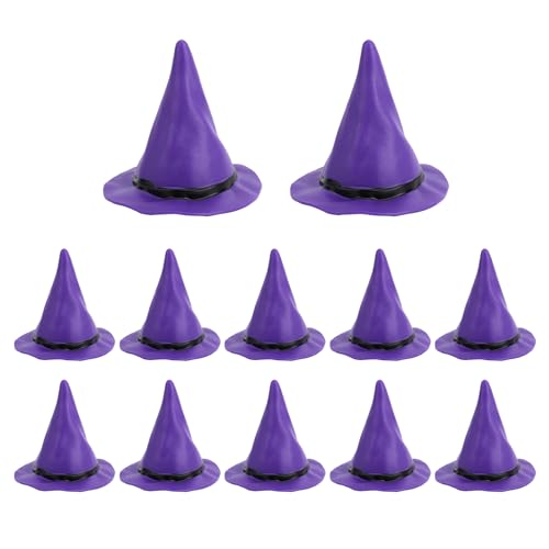 12stk Kunststoff Miniatur-Hexenhüte, Kleiner Zaubererhut-Dekor Halloween-Puppenhaus-Miniaturen für Geisterhaus-Dekoration DIY-Bastelarbeiten Kuchen-Deko Halloween-Party-Zubehör (Lila) von Tinoaly