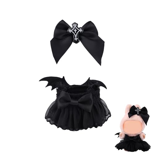 17cm Puppen Kleidungsset, Niedlich Halloweenteufel Kostüm Enthält Flügel Rock Schleife Haarspange Halloween Thematisches Zubehör für 15cm/17cm Spielzeug Figur Deko (Schwarz) von Tinoaly