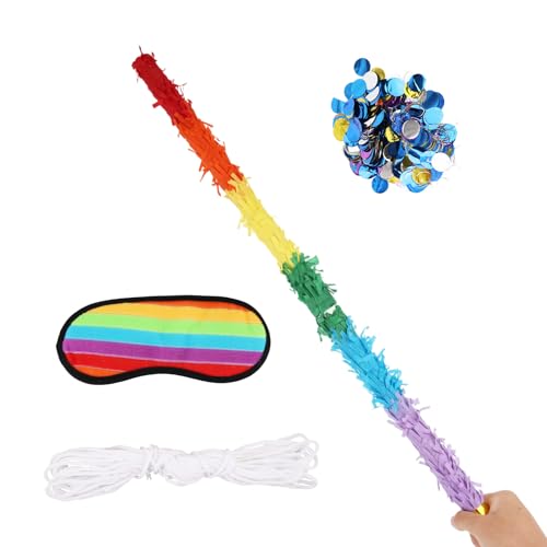 2 Stück 76cm Piñata Stab, Regenbogenfarben Unzerbrechlich Piñata-Stick mit Augenbinde Seil und Konfetti für Kinder und Erwachsene die Auf Jeder Party Spaß Haben Können von Tinoaly