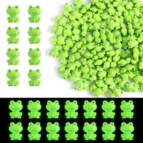Tinoaly 200stk Mini-Frösche für Garten, Kunststoff Kleine Grüne Froschfiguren Miniatur-Dekoration für Zuhause Versteckspiel Puppenhaus Märchenlandschaft Schulbelohnung Partygeschenk (Leuchtend) von Tinoaly
