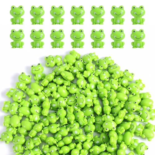 200stk Mini-Frösche für Garten, Kunststoff Kleine Grüne Froschfiguren Miniatur-Dekoration für Zuhause Versteckspiel Puppenhaus Märchenlandschaft Schulbelohnung Partygeschenk (Nicht Leuchtend) von Tinoaly
