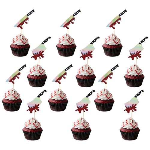 24 Stück Halloween Cupcake Topper, Glitzernde Horror Blutmesser Kuchenspieße Horror Thema Cupcake Dekor für Halloween Partys Geburtstagszubehör 24 Stück Halloween Cupcake Topper, Glitzernde Horror Blutmesser Kuchenspieße Horror Thema Cupcake Dekor für Halloween Partys Geburtstagszubehör von Tinoaly