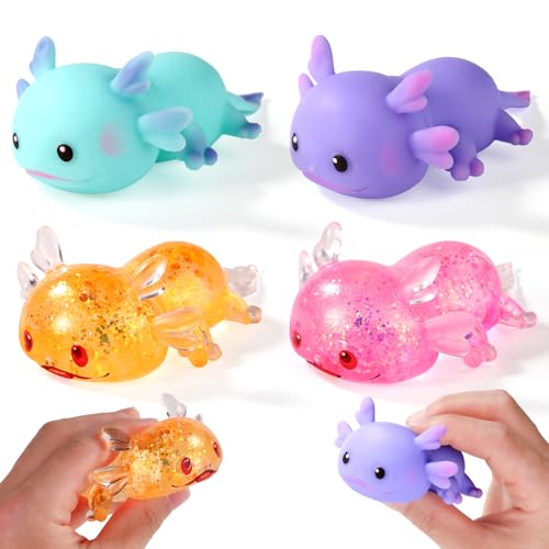 Tinoaly Mehrfarbiges Axolotl Quetschspielzeug Stressball, Tier-Thema, 4 Stück, 12 x 8 x 4 cm, für alle Altersgruppen von Tinoaly