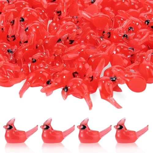 50 Stück Mini Kardinalvögel Aus Kunstharz, Rot Kleine Kardinalvogelfiguren Winzige Lustige Puppenhaus Dekorationszubehöre für Tortenaufsätze Miniatur Gartenhandwerk Heimdekoration von Tinoaly