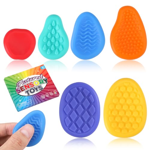 Tinoaly 6stk Stressabbau Steine, Beruhigungs Spielzeug aus Silikon Bunte Sensorische Stressabbau Steine Zappelspielzeug mit Unterschiedlicher Textur für Stress Autismus Kinder Erwachsene(6 Stile) von Tinoaly