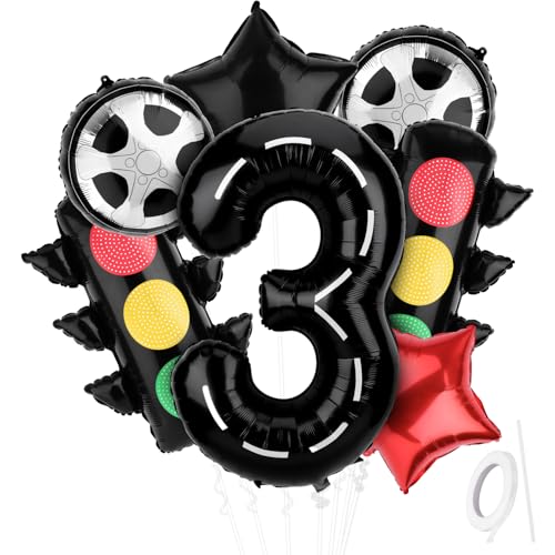 9stk Rennauto Geburtstagsballons, Partyzubehör Auto Thema mit Nummer 3 und Ampel Sternen und Reifenballons für den 3 Geburtstag Kindes 9stk Rennauto Geburtstagsballons, Partyzubehör Auto Thema mit Nummer 3 und Ampel Sternen und Reifenballons für den 3 Geburtstag Kindes von Tinoaly