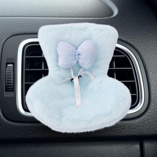 Auto Puppen Sicherheitssitz mit Schleife, Puppensofa mit Weichem Pelzigem Kissen und Lüftungsclip und Sicherheitsgurt Süßes Ornament Zubehör für Desktop Auto Ausstellung Spielzeug (Blau) von Tinoaly