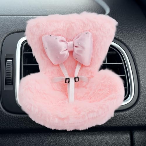 Auto Puppen Sicherheitssitz mit Schleife, Puppensofa mit Weichem Pelzigem Kissen und Lüftungsclip und Sicherheitsgurt Süßes Ornament Zubehör für Desktop Auto Ausstellung Spielzeug (Rosa) von Tinoaly