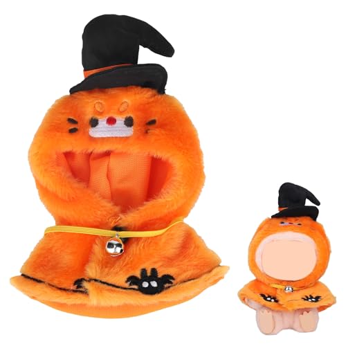 Kleidung für Puppen, Niedlicher Kürbis-Umhang mit Glocke Plüsch-Puppenmantel Adorables Puppen-Outfit Halloween-Kostümzubehör für Dekorationsbedarf (Orange und Schwarz) von Tinoaly