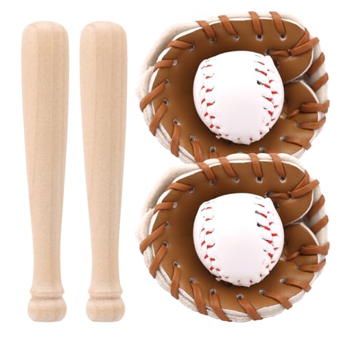 Mini Baseball Set, Baseballschläger Miniatur Handschuh und Ball Kleines Puppenhaus Zubehör für Tortenaufsätze Sportdekor Schreibtisch Displays Foto Requisiten (Khaki) von Tinoaly