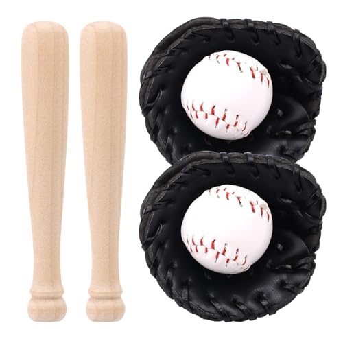 Mini Baseball Set, Baseballschläger Miniatur Handschuh und Ball Kleines Puppenhaus Zubehör für Tortenaufsätze Sportdekor Schreibtisch Displays Foto Requisiten (Schwarz) von Tinoaly