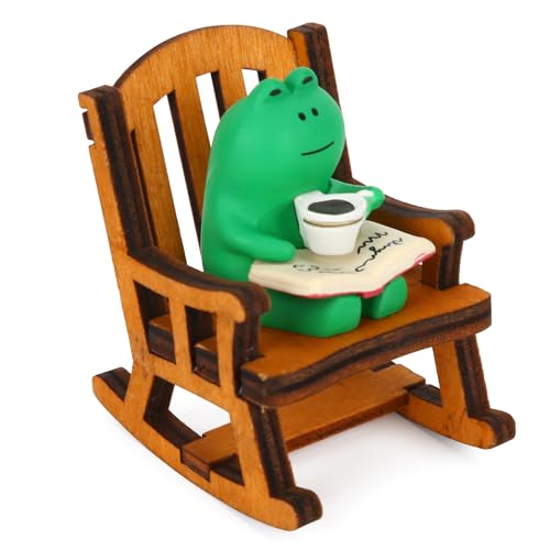 Miniatur Figuren Frosc, Niedliche Mini-Frosch-Schreibtisch-Ornamente Winzige Harzstatue Kleine Regalfigur Heimbüro Feengarten Puppenhaus-Dekoration Zubehör und Geschenke(Schaukelstuhl) von Tinoaly