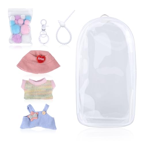 Puppenkleidungsset, 17 cm Puppen-Outfits-Zubehör Durchsichtige Figur-Ausstellungstasche Mütze T-Shirt Overall Kleidungszubehör als Spielzeuggeschenk (Puppe Nicht enthalten) von Tinoaly