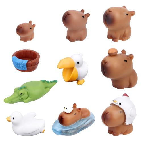 Tinoaly 10stk Mini-Capybaras, Miniatur-Capybara-Figuren aus Hochwertigem Kunstharz Kleine Partygeschenke und Perfekte Dekorationen für Zuhause Geburtstagskuchenaufsatz Puppenhaus Miniaturlandschaft von Tinoaly