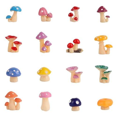 Tinoaly 16stk Mini-Pilze, Niedliche Miniatur-Pilze aus Kunstharz zum Basteln Kleine Figuren Ornamente Perfekte Dekorationen für Zuhause Kuchen Puppenhaus Feengarten Outdoor Mikro-Landschaft DIY von Tinoaly
