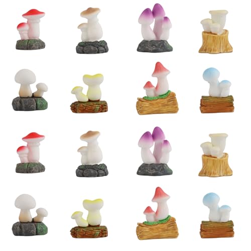 Tinoaly 16stk Mini-Pilze aus Kunstharz, 8 Stile Winzige Pilz Statuen Miniaturfiguren Kleines Ornament für Zuhause Puppenhaus Feengarten Outdoor Mikrolandschaft DIY-Basteldekorationen und Geschenke von Tinoaly