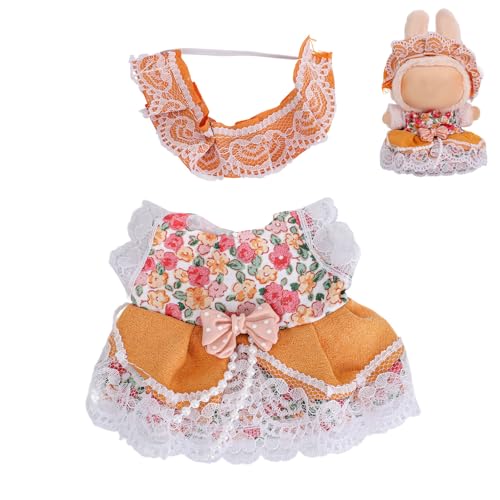 Tinoaly 17cm Puppenkleidung Set, Süß Orangefarbenes Kleid und Stirnband Kawaii Plüschpuppen-Outfit Bezaubernd Kleidungszubehör für Mädchen und Sammler (Keine Puppe) von Tinoaly