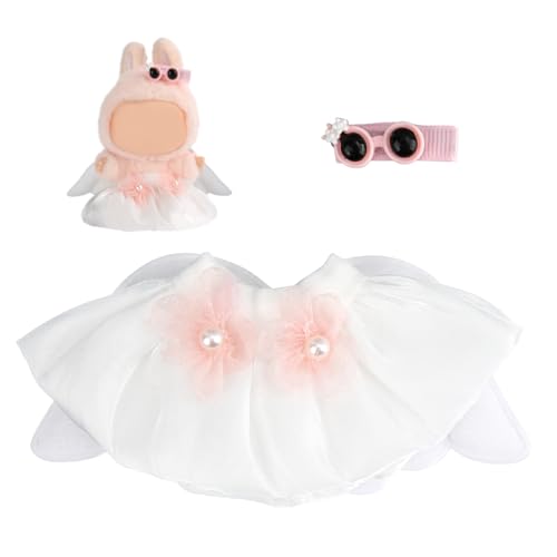Tinoaly 2-Teiliges Puppenkleidungsset, 17 cm Puppe Weißer Engelsflügelrock und Rosa Haarnadel Kostümzubehör zum Anziehen als Spielzeuggeschenk (Puppe Nicht im Lieferumfang Enthalten) von Tinoaly