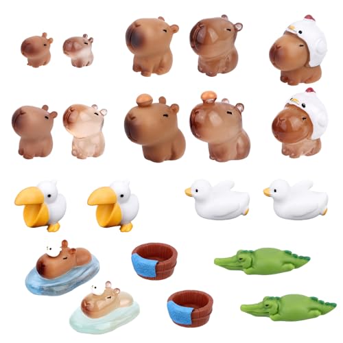 Tinoaly 20stk Mini-Capybaras Kunstharz, Kleine Im Dunkeln Leuchtende Miniatur-Capybara-Figuren Winzige Tier-Ornamente Heim-Miniatur-Landschaft Tortenaufsatz Dekor Zubehör(Einfarbig und Leuchtend) von Tinoaly
