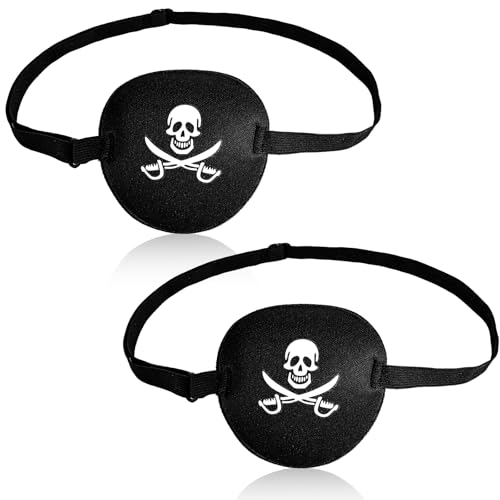 Tinoaly 2stk Piraten Augenklappe, mit Totenkopf-Design für Kinder und Erwachsene Verstellbare Wiederverwendbare Piraten-Augenmaske für Halloween-Kostüme von Tinoaly