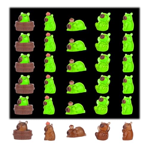 Tinoaly 30 Stücke Mini Resin Capybara, Winzige Capybara Statuen Nachtleuchtend Miniatur Tierfiguren Als Spielzeug Deko für Schreibtisch Puppenhaus und Bastelprojekte von Tinoaly