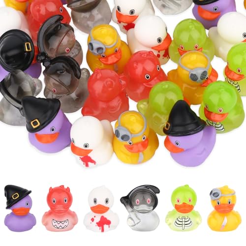 Tinoaly 30stk Halloween Mini Enten aus Kunstharz, 6 Stile Miniaturfiguren Sensenmann Dämon Zombie Geist Kobold Hexe Halloween-Thema Winzige Enten für Garten Landschaft Puppenhaus Partydekoration von Tinoaly