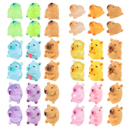 Tinoaly 36 Stück Mini Capybara Figuren aus Kunstharz, im Dunkeln Leuchtende Capybara Miniatur Gartenornamente für Geburtstagstorten Aufsätze Auto Armaturenbrett Ornamente (Klassisch und Leuchtend) von Tinoaly