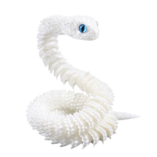 Tinoaly 3D-Gedruckte Schlange, 58 cm Neuartiges Viper Spielzeug Zappeltier-Spielzeug Lustiges Artikuliertes Flexibles Anakonda-Modell für die Schreibtischdekoration im Home Office (Weiß) von Tinoaly