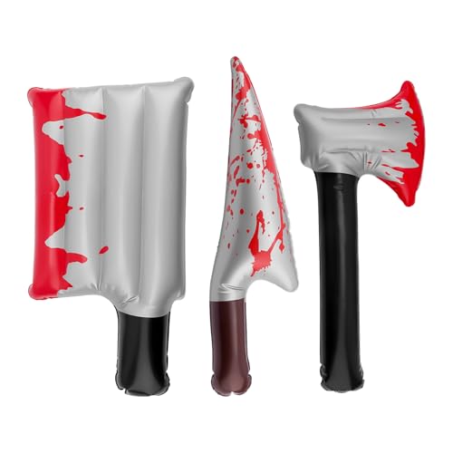 Tinoaly 3stk Blutiges Messer Halloween Set, Horror Aufblasbare Waffe Requisite Inklusive Realistisch Scharfes Messer Axt & Hackbeil Blutiges Halloween Zubehör für Cosplay Party Dekoration Tinoaly 3stk Blutiges Messer Halloween Set, Horror Aufblasbare Waffe Requisite Inklusive Realistisch Scharfes Messer Axt & Hackbeil Blutiges Halloween Zubehör für Cosplay Party Dekoration von Tinoaly