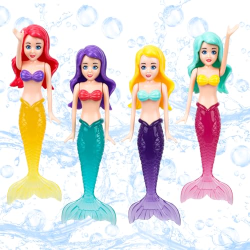 Tinoaly 4 STK Meerjungfrauen Wasserspielzeug, Meerjungfrauen Poolspielzeug aus Kunststoff im Dunkeln Leuchtend Bunte Badepuppen für Badewanne Schwimmbecken Tinoaly 4 STK Meerjungfrauen Wasserspielzeug, Meerjungfrauen Poolspielzeug aus Kunststoff im Dunkeln Leuchtend Bunte Badepuppen für Badewanne Schwimmbecken von Tinoaly